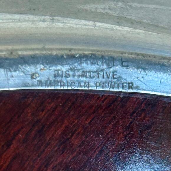 Vintage 1940s American Pewter & Faux Wood Formica Round Cocktail Bar Tray Deco - Picture 2 of 11